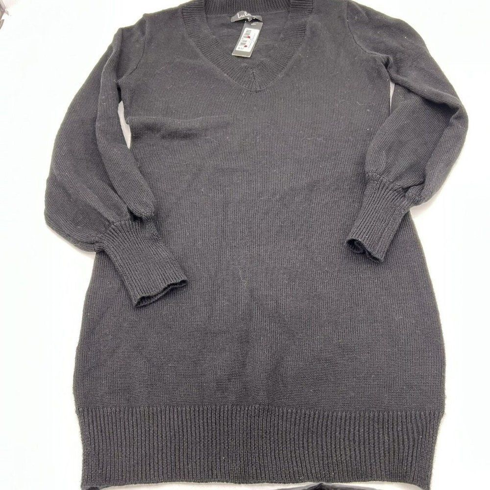 LULUS Cozy On Up Long Sleeve Sweater Mini Dress in Black Size Small